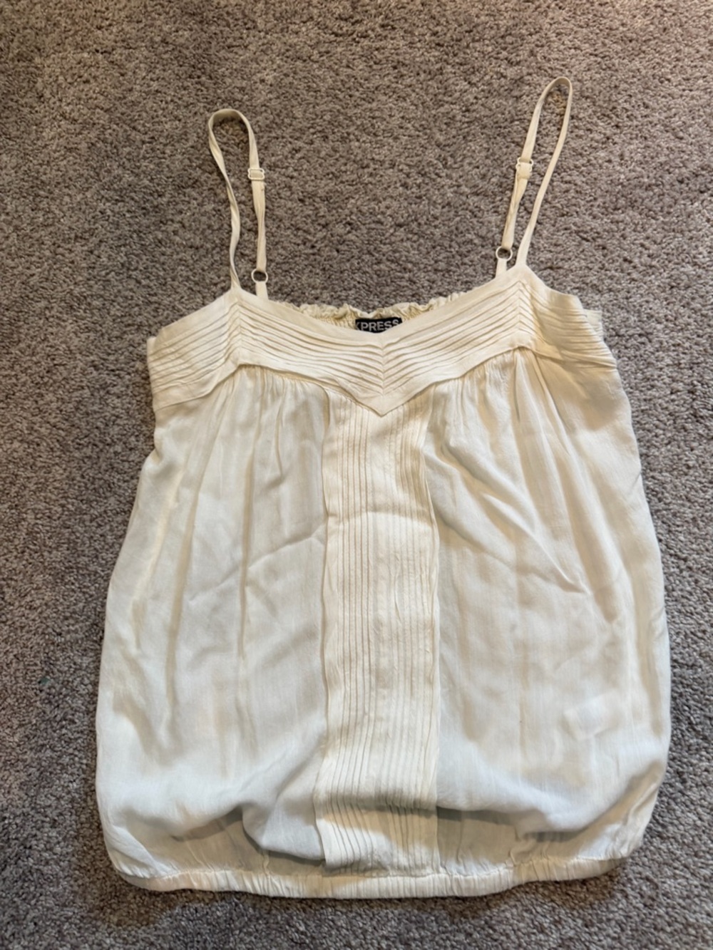 Express Cream Ribbed V-Neck Top with Smocked Back